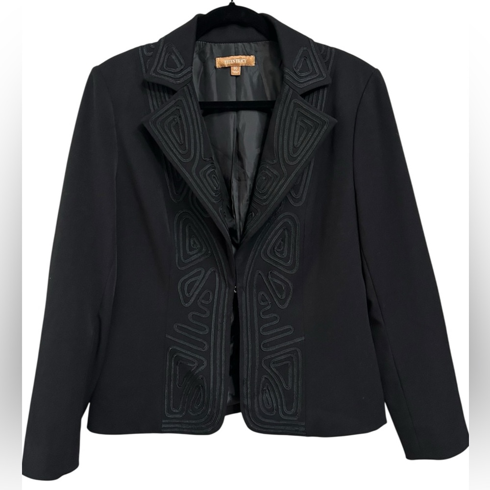 Ellen Tracy‎ Womens Black Ribbon Notch Single Closure Blazer Pockets Business 10